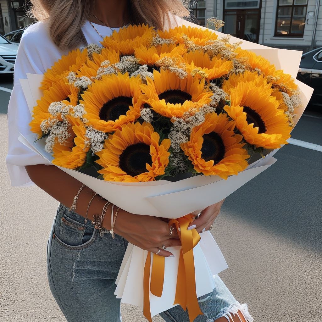 Buchet floarea-soarelui de vânzare în Piața de Flori Botosani