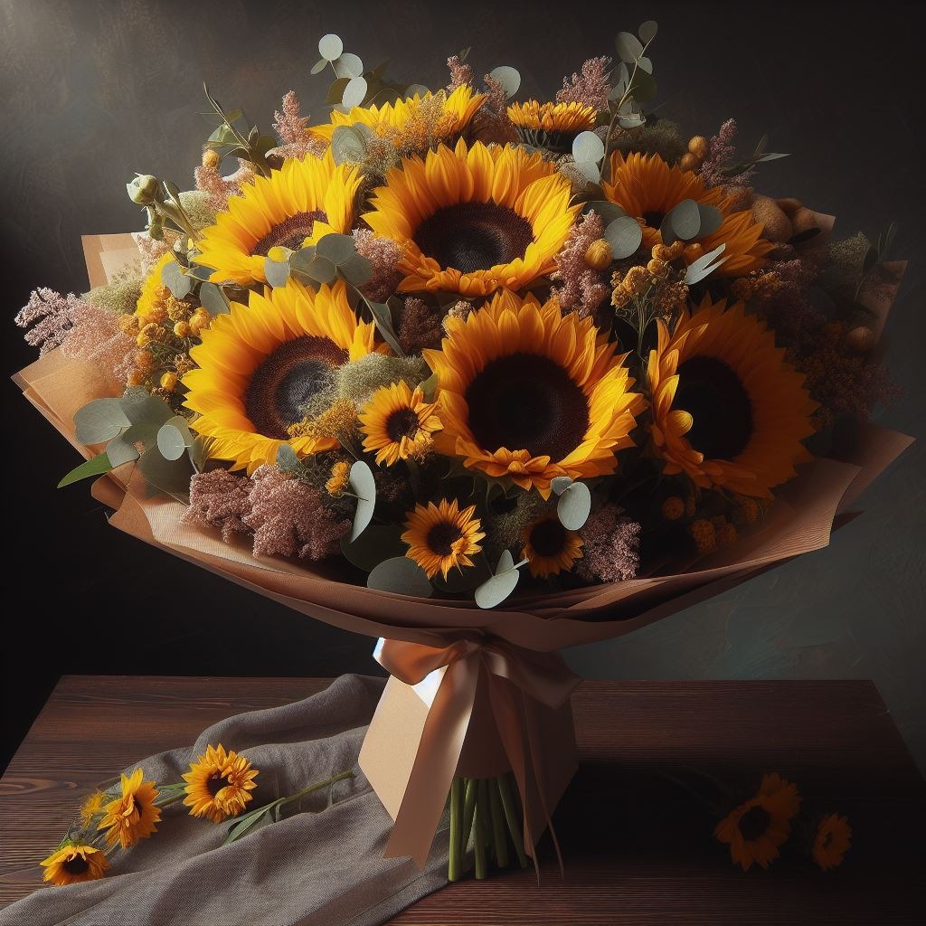 Buchet floarea-soarelui de vânzare în Piața de Flori Botosani