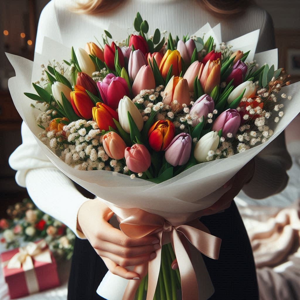 Buchet lalele de vânzare în Piața de Flori Bacau